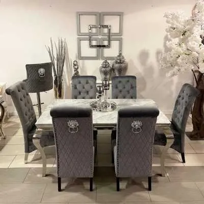 1.6m Grey Marble Dining Table And Grey Madrid Chairs