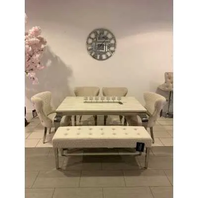 1.6m Marble Cream Dining Table Valencia Mink Chairs