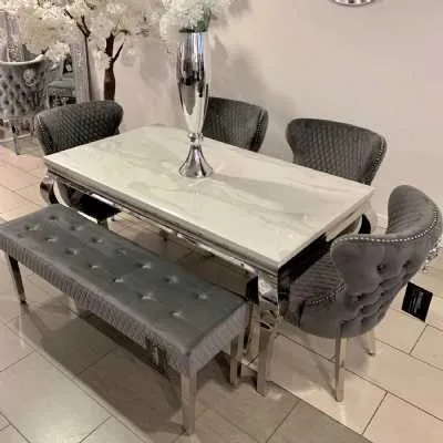 1.6m Marble White Dining Table Valencia Grey Chairs