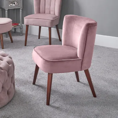 Pink Velvet Retro Cocktail Chair with Walnut Effect Legs