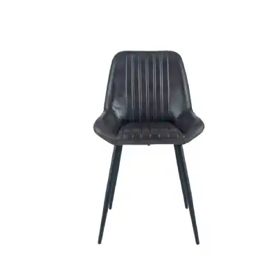 Steel Grey Leather Metal Retro Dining Chair