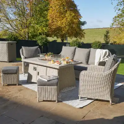 Grey Rattan Garden Dining Set Ceramic Top and Fire Pit