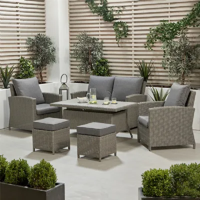 Grey Rattan Garden 2 Seater Sofa Set with Rising Table