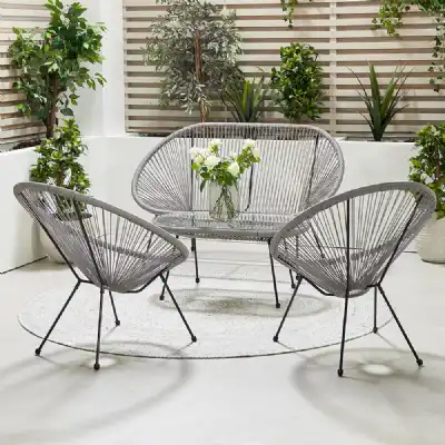 Grey PE Wicker Garden 4 Piece Lounge Seating Set