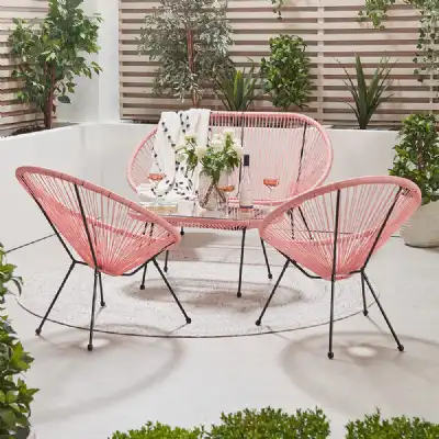 Pink PE Wicker Garden 4 Piece Lounge Seating Set