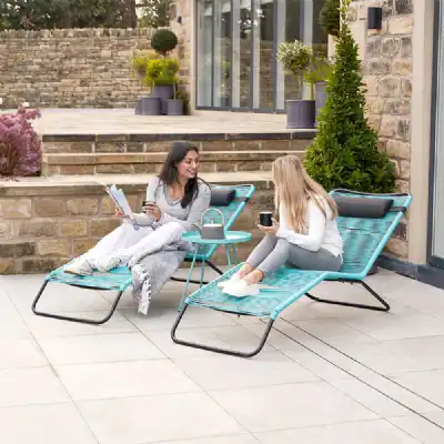Blue Metal and Poly String Garden 2 Piece Sun Loungers