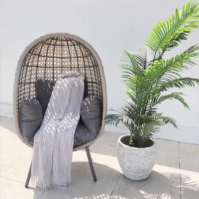 Stone Rattan Egg Chair with Grey Cushion