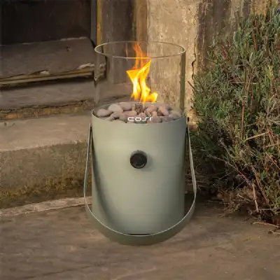 Olive Green Metal Garden Round 30cm Portable Fire Lantern