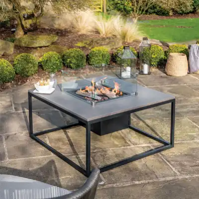 Black and Grey Metal Garden Square Fire Pit Table 100cm