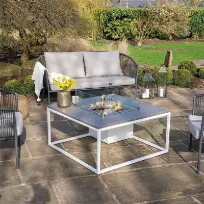 White and Grey Metal Garden Square Fire Pit Table 100cm