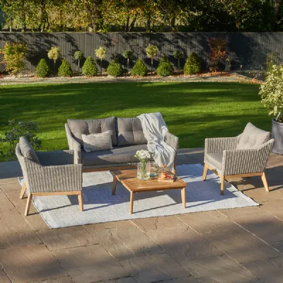 Grey Rattan Garden Lounge Sofa Set with Coffee Table