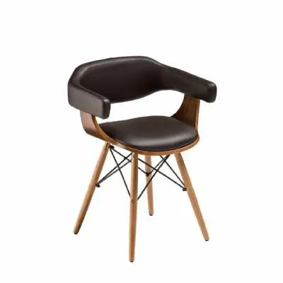 Bentwood Modern Retro Brown Beech Wood Leather Effect Accent Chair