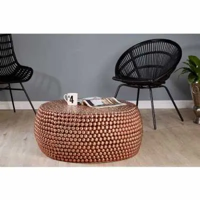 Round Coffee Table Beaded Iron Copper Finish by 55 South