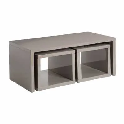 Modern Dark Grey High Gloss Coffee Table With 2 Under Tables