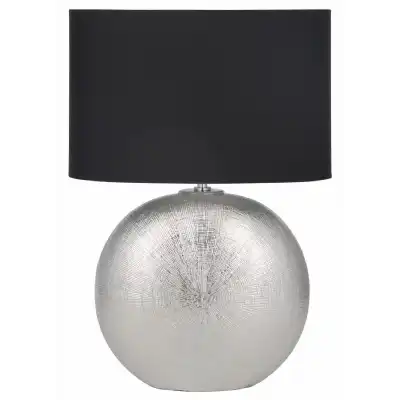Silver Ceramic Table Lamp with Oval Black Shade