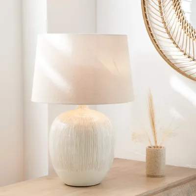 Natural and Cream Textured Curved Base Ceramic Table Lamp