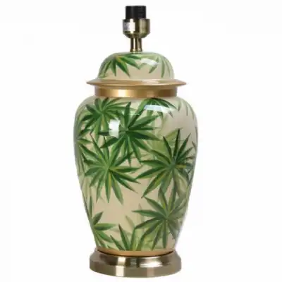 Brass Palm Leaf Ceramic Urn Table Lamp Base