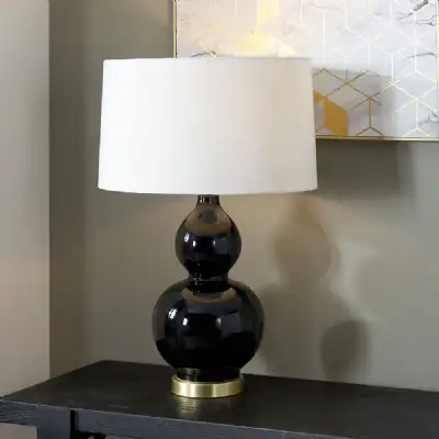 Black Ceramic Curved Table Lamp Brushed Gold Metal