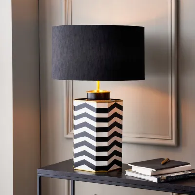 Black and White Chevron Painted Metal Table Lamp Base Only