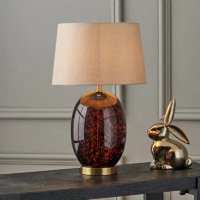 Tortoiseshell Curved Cylindrical Glass Tall Table Lamp