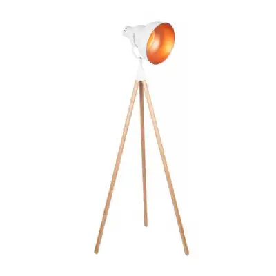 Natural Bamboo Wood and White Metal Tripod Floor Film Light
