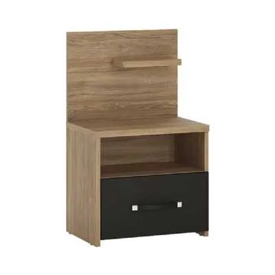 Industrial Oak and Matt Black 1 Drawer Bedside Table Cabinet Open Shelf RH