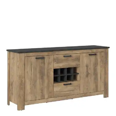 2 door 2 drawer sideboard With wine rack in Chestnut and Matera Grey