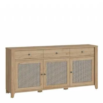 Cestino 3 Door 3 Drawer Sideboard in Jackson Hickory Oak and Rattan Effect