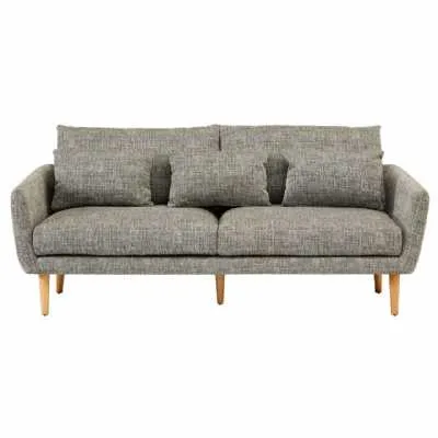 Large Modern Grey Fabric 3 Seater Sofa With Pine Wood Legs