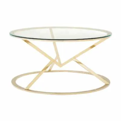 Round Clear Glass Champagne Gold Stainless Steel Coffee Table