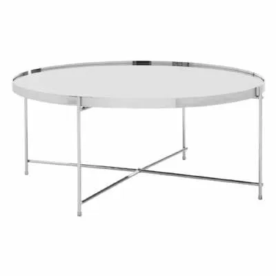 Modern Round Metal Silver Mirrored Glass Coffee Table