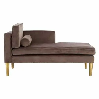 Grey Velvet Fabric Left Arm Chaise Longue With Gold Metal Legs