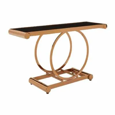Modern Large Rose Gold Steel Tempered Glass Top Console Table