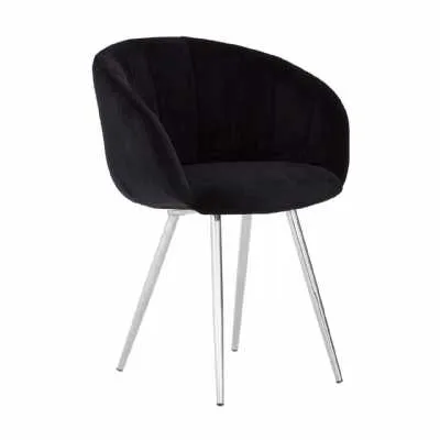 Modern Retro Style Dining Chair Tactile Black Velvet Upholstered
