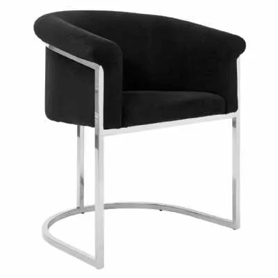 Art Deco Black Velvet Fabric Dining Chair Stainless Steel Framed