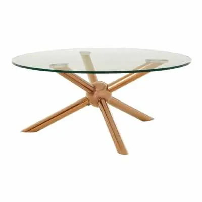 Modern Spoke Design Round Rose Gold Stainless Steel Coffee Table