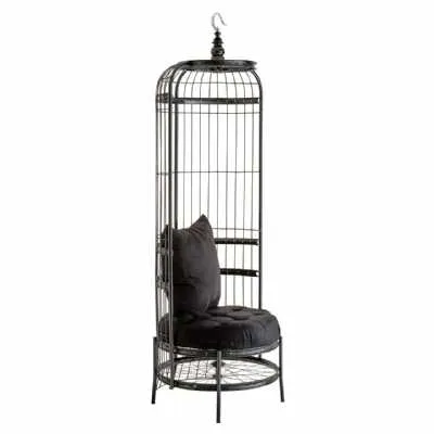 Cage Style Mantis Metal Iron Black Finish Tall Chair With Cushion