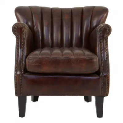 Winged Brown Leather Armchair