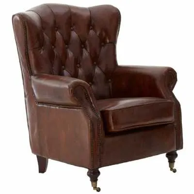Victor Brown Leather Scroll Armchair