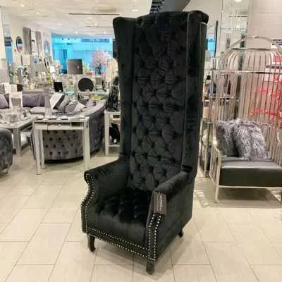 Regents High Back Porter Chair In Black Brushed Velvet