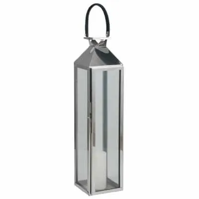 Shiny Nickel Stainless Steel And Glass Medium Lantern