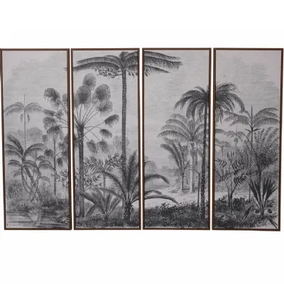 Monochrome Set of 4 Palm Tree Framed Canvas Prints