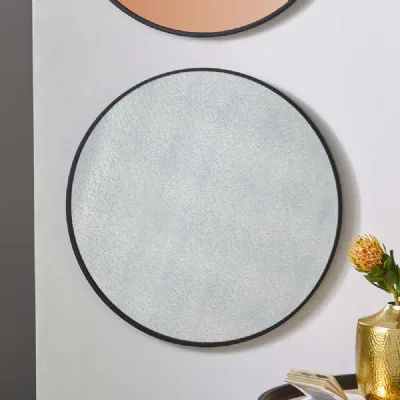 Matt Black Large Round Wall Mirror with Foxed Glass