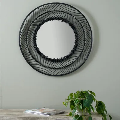 Small Black Bamboo Frame Round Wall Mirror