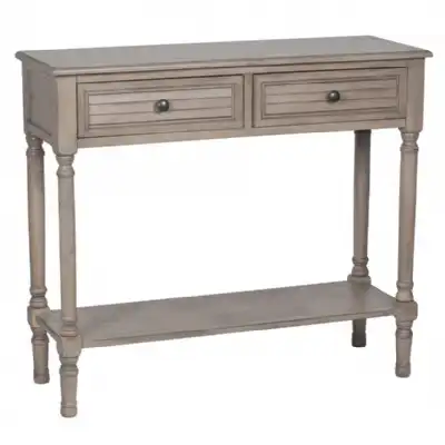 Taupe Pine Louvered 2 Drawer Console Table