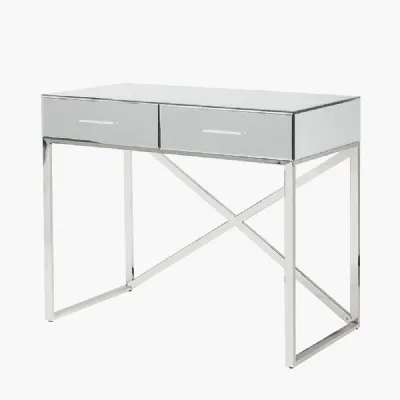 Silver Mirrored Glass 2 Drawer Dressing Table Desk
