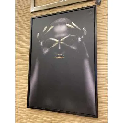 African Queen Black And Gold Hands Wall Art Canvas Black Frame