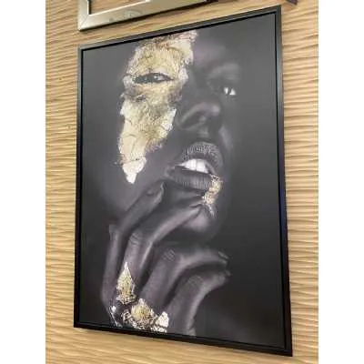 African Queen Black And Gold Wall Art Eyes Canvas Black Frame