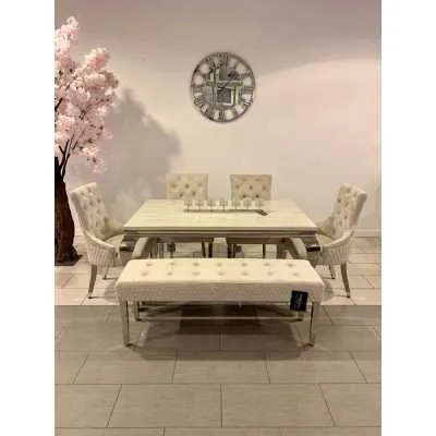 1.6m Marble Cream Dining Table Minister Mink Chairs