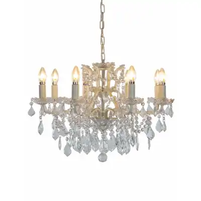 White Crackle 8 Branch French Chandelier